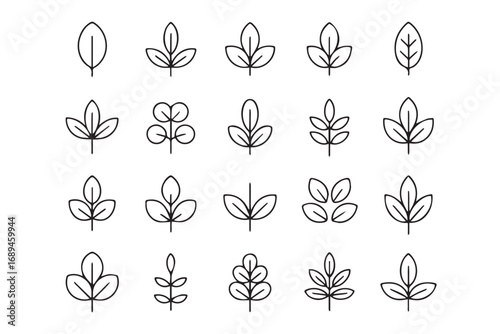 elegant minimal leaf silhouette set 20 botanical vector icons perfect for branding packaging and eco friendly themes