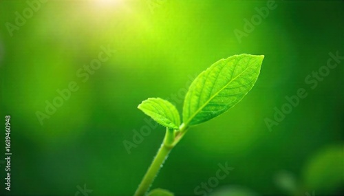 Close-up shot of a vibrant green plant seemingly radiating positive energy, conveying feelings of serenity and growth Perfect for wellness, nature, and spring themes , optimism, emotion