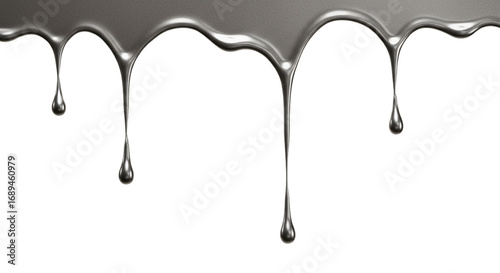 metallic silver liquid dripping isolated on white background, abstract shiny metal fluid effect symbol for futuristic, luxury, and industrial design

