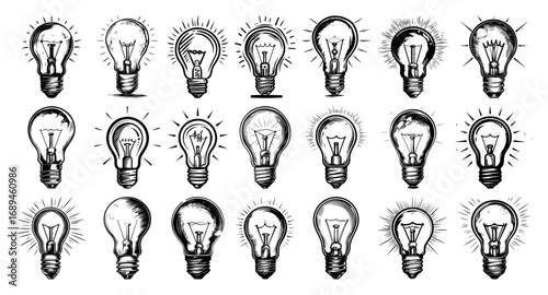 Hand drawn light bulb sketch collection for idea concept