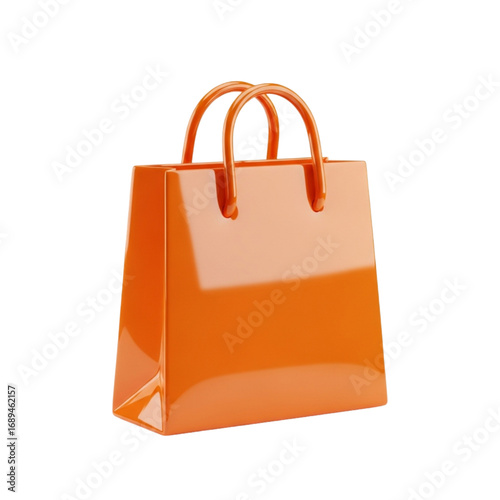 Shiny orange shopping bag isolated on transparent background
