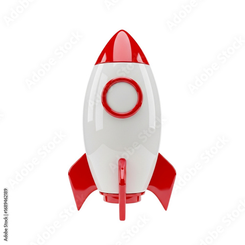 Red and white rocket ship isolated on transparent background