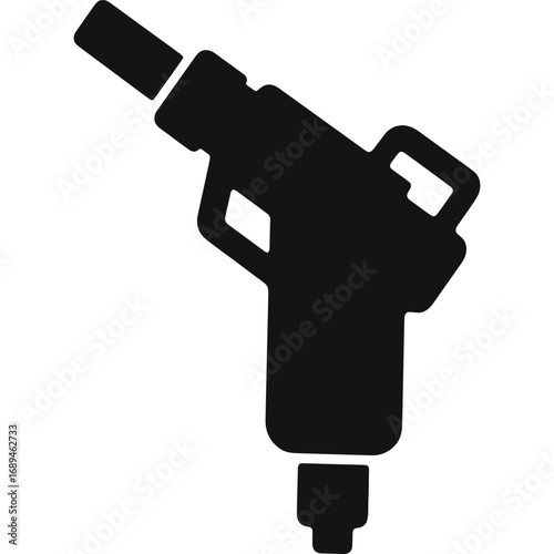 A black silhouette of a fuel nozzle with a handle and trigger on a white background in simple style