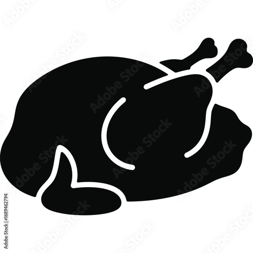 A silhouette illustration of a roasted turkey with visible legs and wing outlines on a white background