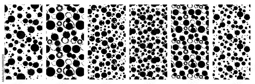 Fototapeta premium Set of abstract seamless patterns with grunge circles and ink dots