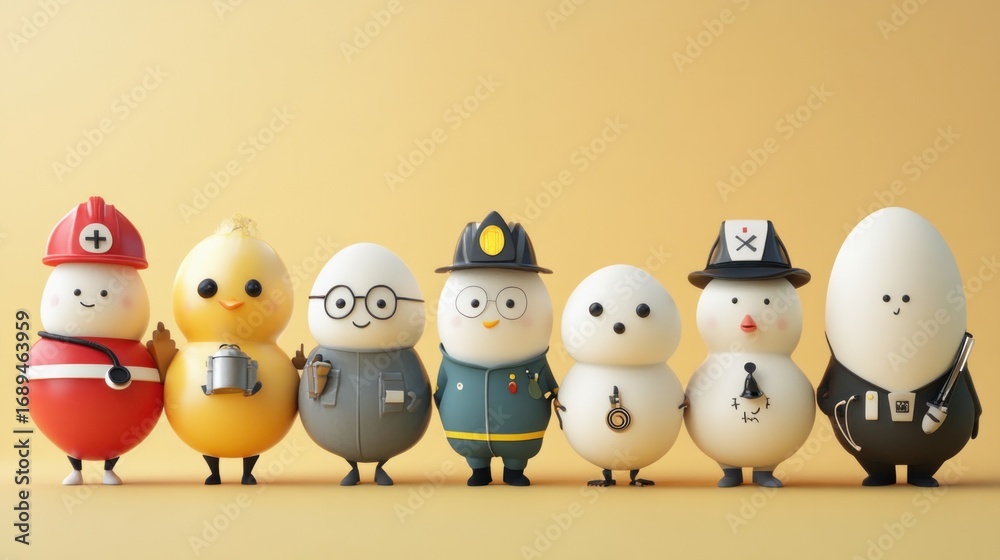 Obraz premium Cute egg-shaped characters in various professions