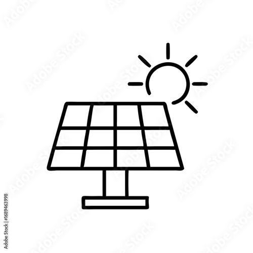 Solar panel with sun icon representing renewable energy concept  