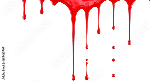 realistic red blood liquid dripping down isolated on white background 
