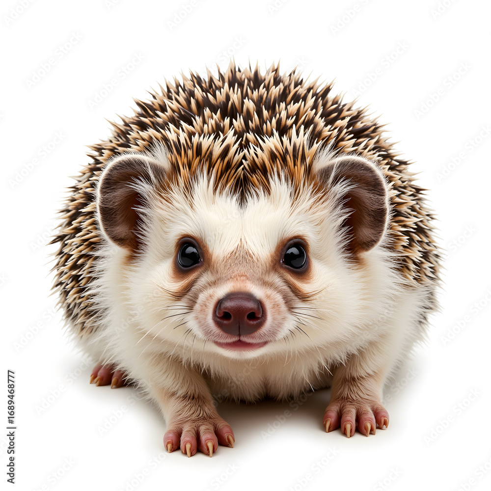 Obraz premium Adorable African pygmy hedgehog posing on white background, pet cuteness