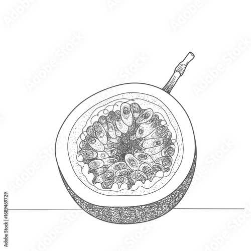 Passion Fruit Cross Section Line Drawing