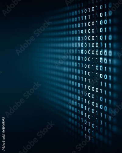 Glowing blue binary code on a dark digital background abstract technology concept