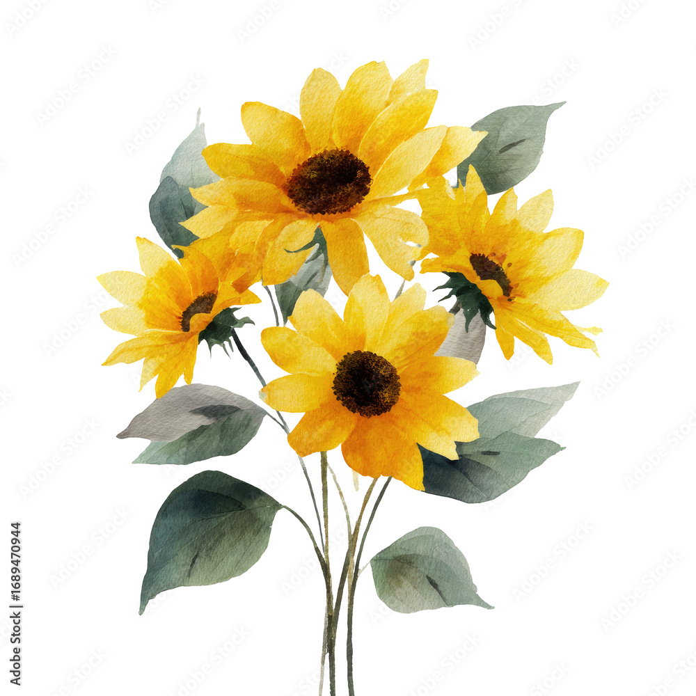 Naklejka premium Watercolor sunflowers bouquet
