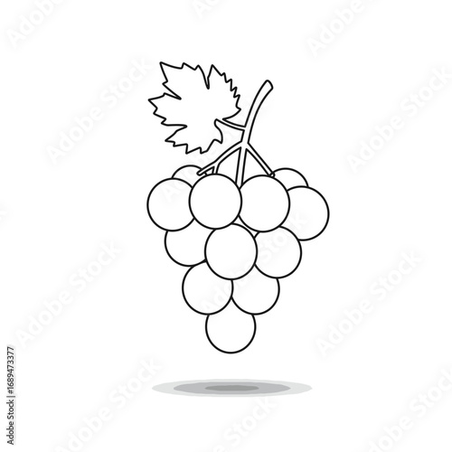 Simple Line Drawing of Green Grapes with Leaf