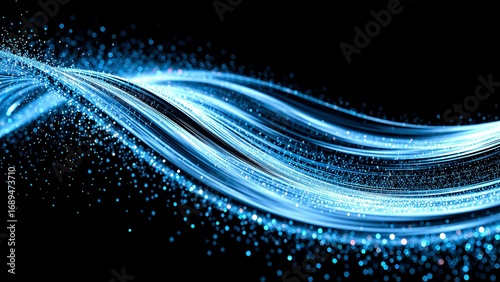 futuristic blue light wave abstract background with glowing particles on dark space for technology and innovation visual representation