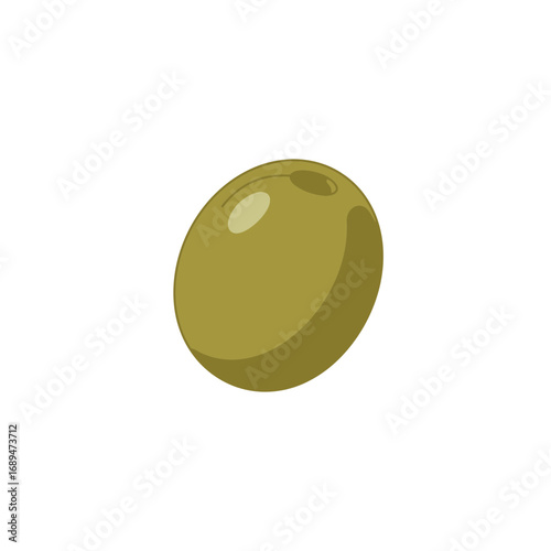 Single Green Olive on White Background