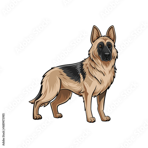 German Shepherd Dog Vector Illustration – Strong Guard Dog Mascot Design for Pets, Security, and Animal Concepts
