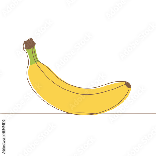 Single Ripe Yellow Banana on White Background