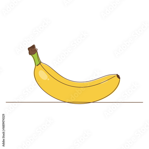 Single Ripe Yellow Banana on White Background