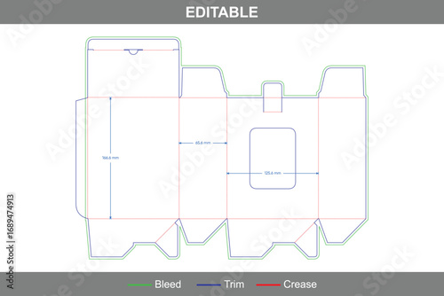 Auto lock bottom window display box dieline template, custom dimensions folding carton packaging design for retail packaging with accurate packaging die line