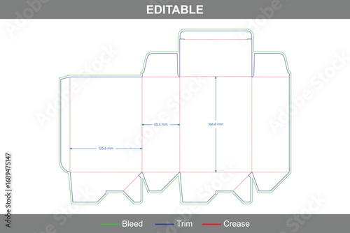 Back open auto lock bottom box dieline with custom dimensions, secure packaging design template for folding cartons with structural guidelines and die line