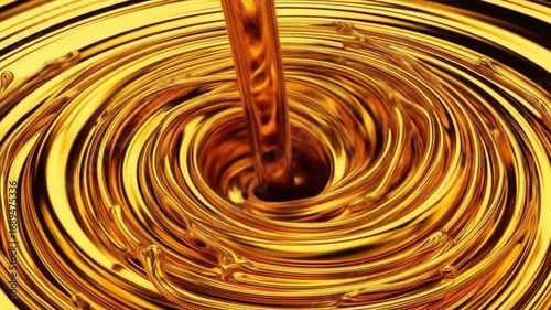 Golden Liquid Pouring, Swirling, Abstract, Viscous, Flowing, Shiny, Reflecting, Rich, Texture, Backg