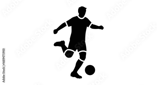 soccer, football, player, athlete, kick, sport, game, competition, match, striker, forward, midfielder, defender, goalkeeper, dribble, shoot, pass, goal, training, practice, silhouette, action, motion