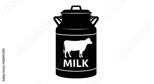 milk, can, dairy, container, cow, farm, agriculture, food, beverage, fresh, organic, natural, cream, healthy, nutrition, livestock, rural, village, vintage, retro, metal, storage, drink, black, silhou