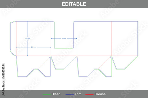 Display box packaging dieline template with auto lock bottom, custom dimensions folding carton packaging structure for retail display including professional die line