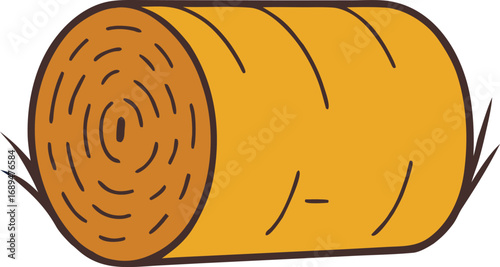 Simple cartoon illustration of a rolled hay bale on a Transparent background
