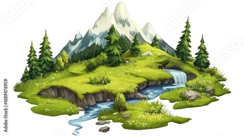 Green mountain valley illustration