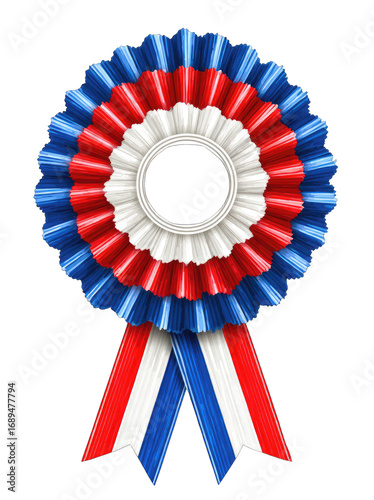 Circular ribbon award with red, white, and blue