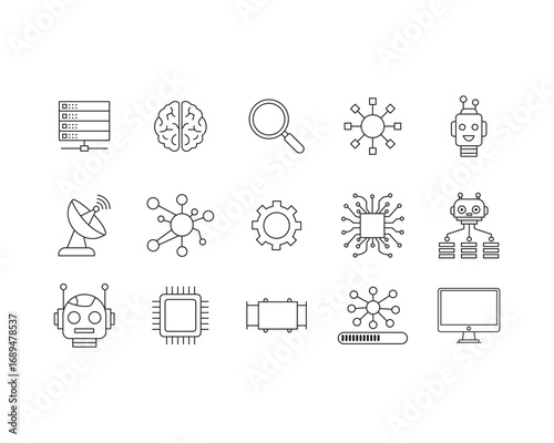 Artificial intelligence icon set line art style vector template