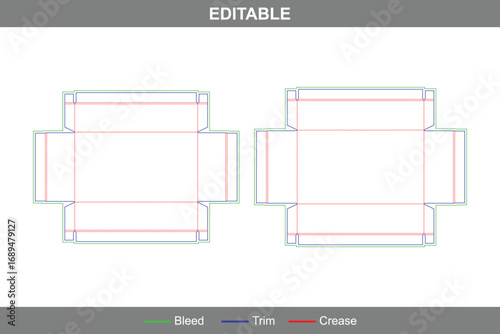 Luxury rigid box dieline template with custom dimensions, premium packaging box with lid structure and professional packaging design die line for branding