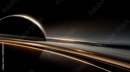 Dramatic Planetscape with Glowing Orbital Lines: A Dark and Futuristic Space Concept for Science and Technology