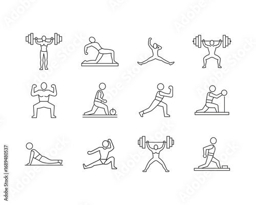 Set of Fitness Icon Vector Template with Line Art Style