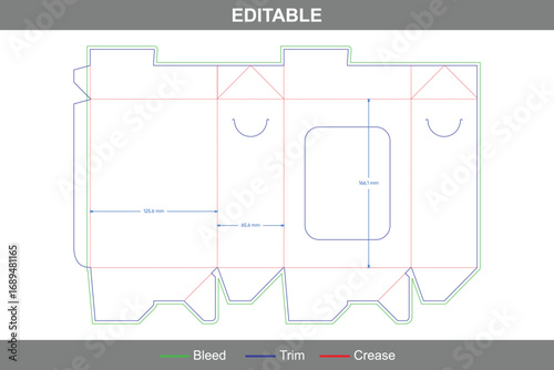 Tuck end box variations with window dieline template, custom dimensions folding carton packaging structure for retail packaging including professional die line