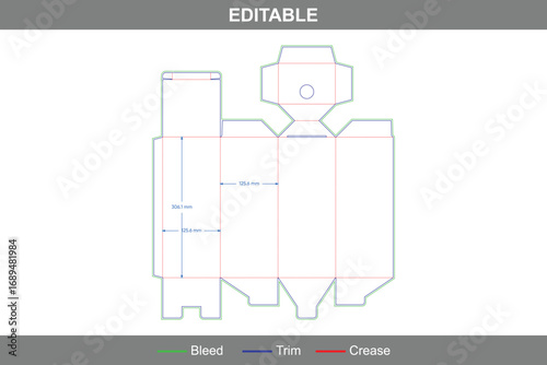 Tuck end boxes with pins dieline template, custom dimensions folding carton packaging structure for secure packaging and retail display including detailed die line