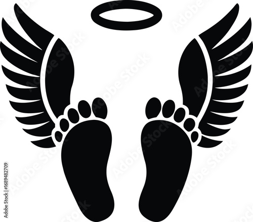 Angel Feet with Wings and Halo Silhouette