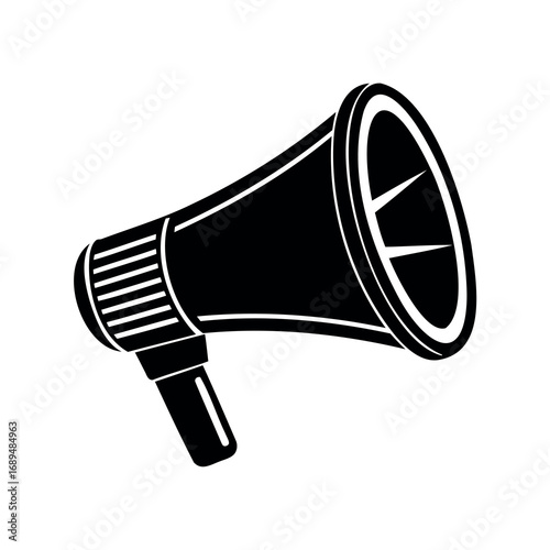 Bold monochromatic illustration of a megaphone, communication device for public address