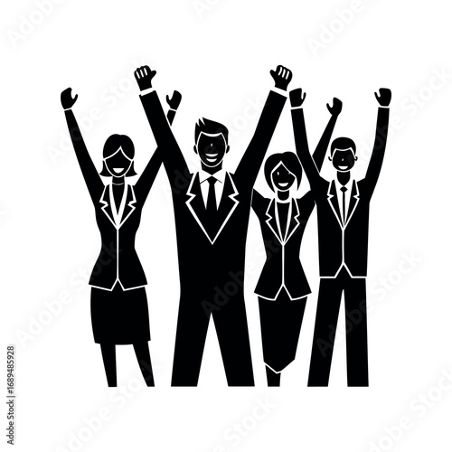 Successful business team celebrates reaching goals and working together in unity
