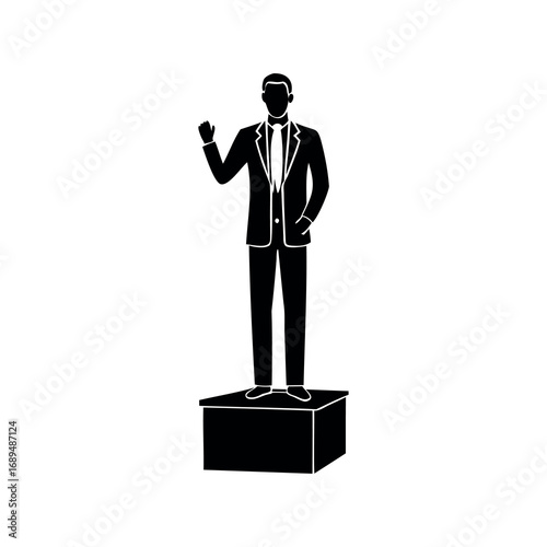 Silhouette of a confident businessman standing on a platform and waving