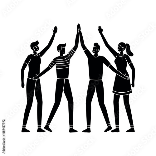 Group of People Doing a High Five in Black and White Style