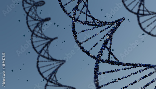 Photos A 3D illustration of several DNA double helix strands with a shallow depth of field
