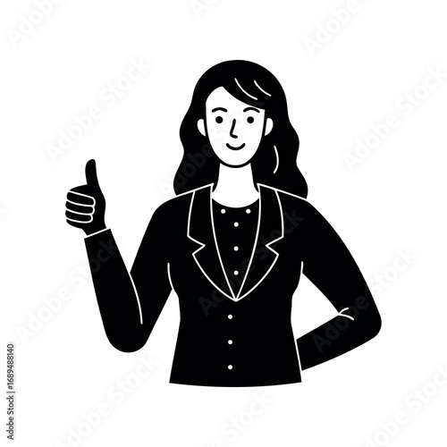 A smiling woman giving a thumbs up in a business suit illustration