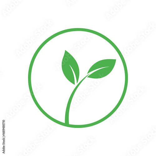 Green sprout with two leaves inside a circle logo icon leaf plant