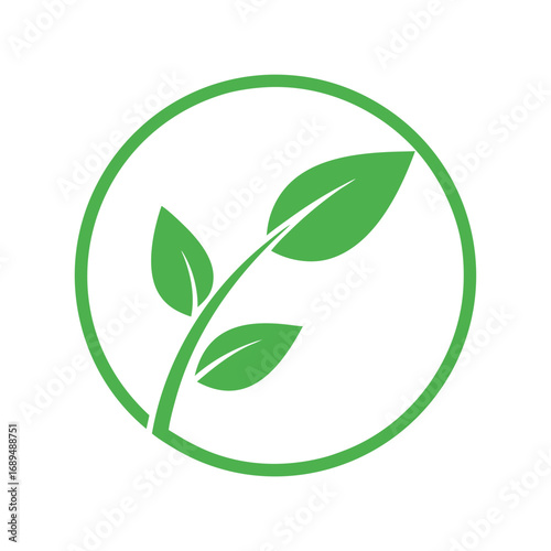 Green plant sprout with leaves inside a thin green circle outline leaf growth