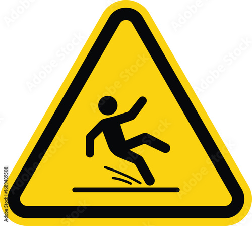 Slippery surface caution sign, Yellow triangle caution sign with Slippery surface caution symbol