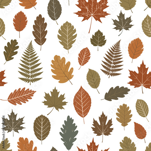 Autumn leaves falling from trees in a repeating pattern for seasonal decoration and textiles