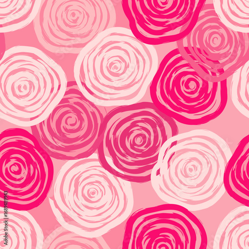 A pretty pattern of pink and white roses seamlessly repeating across the surface a delightful floral design