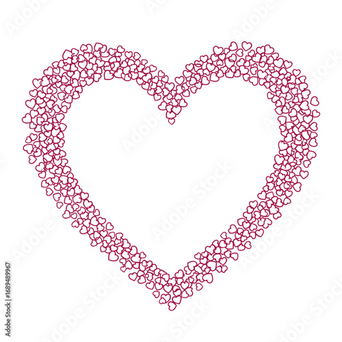 An intricate heart shape outline formed by a generous collection of small pink heart icons against a white background